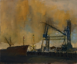 Oil |26x31 cms |Cargo Loaded and Waiting for High Tide | © Copyright 2022 Roger Dell Seddon
