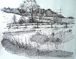 pen and ink | |Beside the River Allen | © Copyright 2022 Roger Dell Seddon