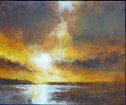 Oil on panel |51cm x 61cm |Approaching sunset, Poole Harbour | © Copyright 2022 Roger Dell Seddon