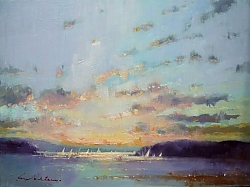 Oil on panel | |Racing for the Mark off Brownsea | © Copyright 2022 Roger Dell Seddon