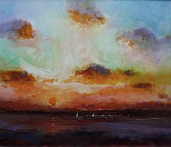 Oil on panel |30cm x 36cm |Poole Harbour sunset | © Copyright 2022 Roger Dell Seddon