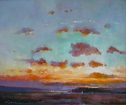 Oil |51cm x 61cm |Day’s end, late summer. Poole Harbour | © Copyright 2022 Roger Dell Seddon
